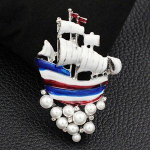 Betsey Johnson Enamel Pearl Crystal Ship Pin